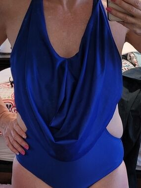 Blue Drape-Front One-Piece Swimsuit